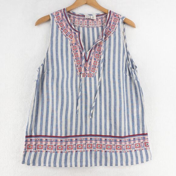 Artisan Ny Tops - Artisan NY Tank Top Womens Medium 100% Linen Embroidered Striped Breathable